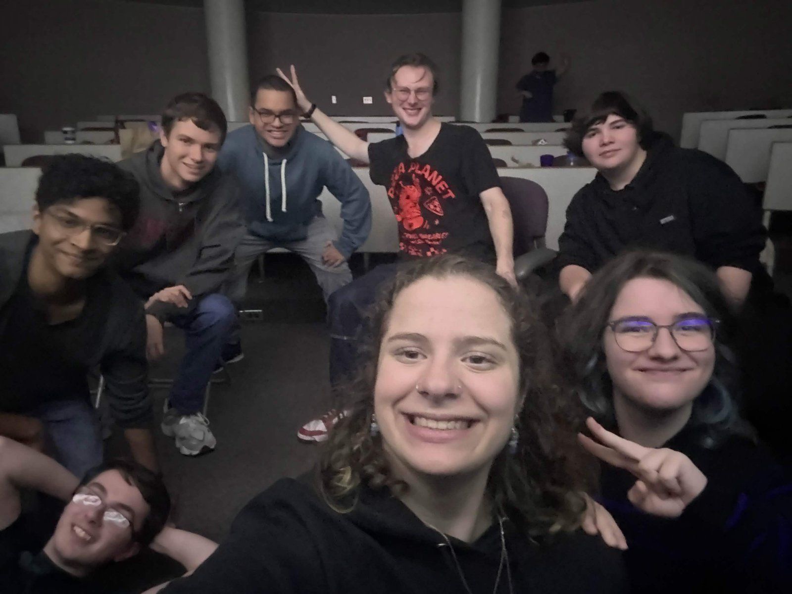 Alpha Phi Omega members posing together at Fantastic Four Movie Night