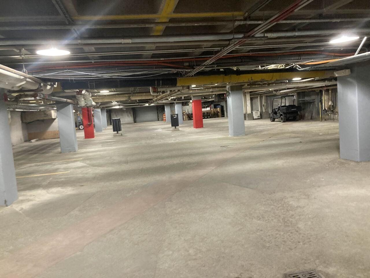 The RPI Student Union parking garage before painting, for RPI Service Day