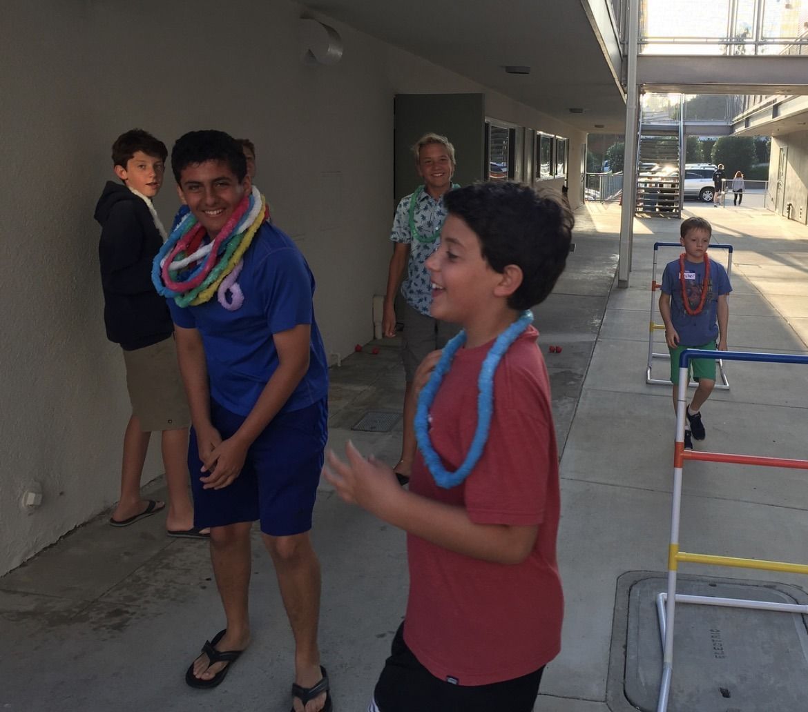 Youth group members at a luau
